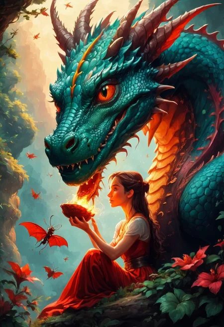a dragon and a beautiful woman. head to head. The woman's hand is on the dragon's snout. They both treat each other lovingly.
best quality, ultra-detailed, very aesthetic, illustration, perfect composition, intricate details, absurd, atmospheric lighting, streaks of light
Masterpiece, vibrant colors, very detailed, midjourneyv6.1, detail background, front view, ants, antcity, many ants, ants visible
