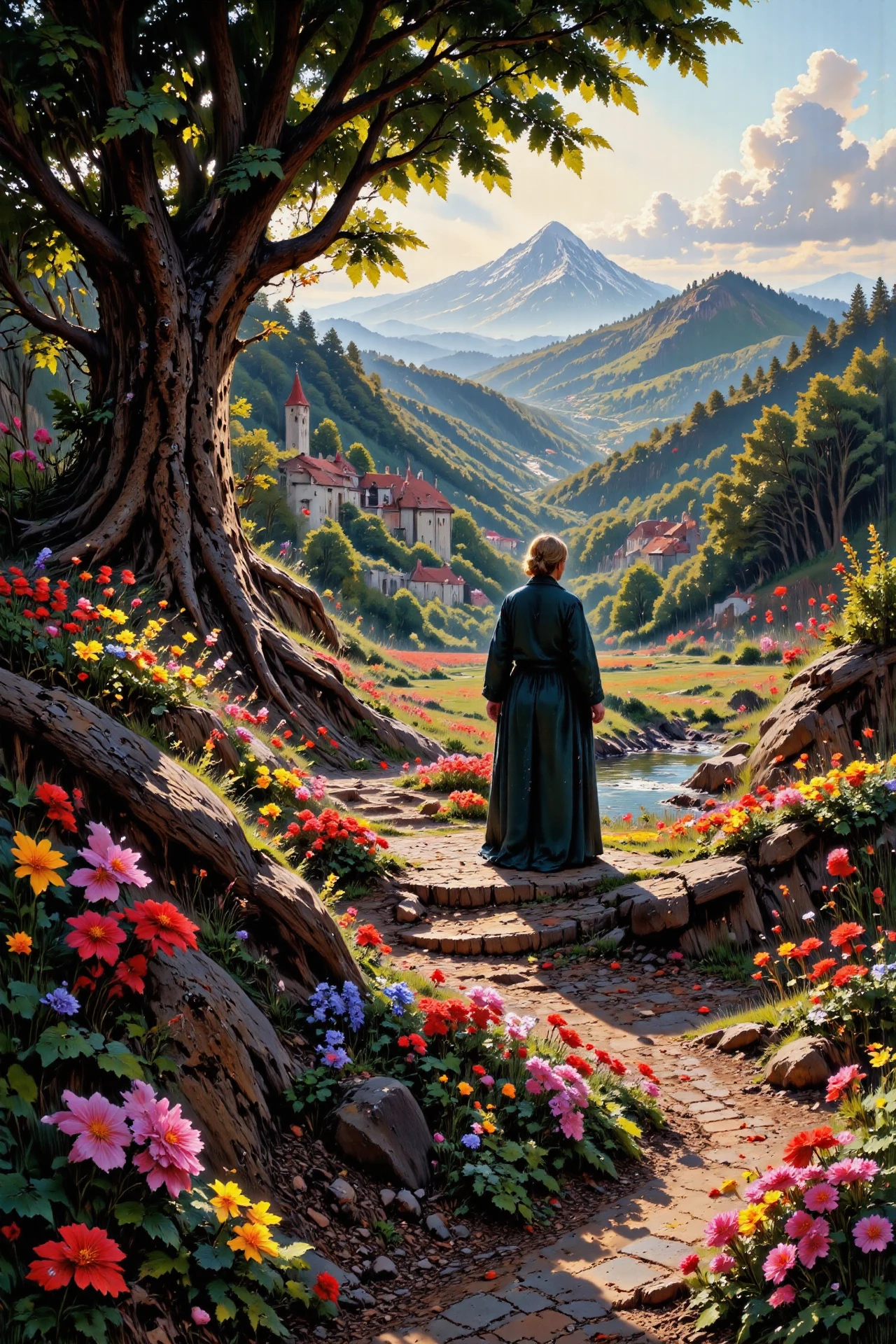 (flower garden:1.3),  beautiful (Croatian) fantasy landscape,  evening, woman, intricate, very detailed, sharp, colorful, <lora:Hand v2:1> <lora:Anti-Blur:1> <lora:Insane Detail Slider:0.5>   <lora:Flux.1_Turbo_Detailer:0.6> <lora:flux-photo-transparent_Alpha_1.0:0.8> <lora:flux.1_lora_flyway_Epic-detail_v2:0.6> <lora:Painterly01b_CE_FLUX_AIT:0.8> pntrlyCE_style, <lora:VividlySurreal:0.8>, <lora:FluxMythP0rtr4itStyle:0.8> mythp0rt