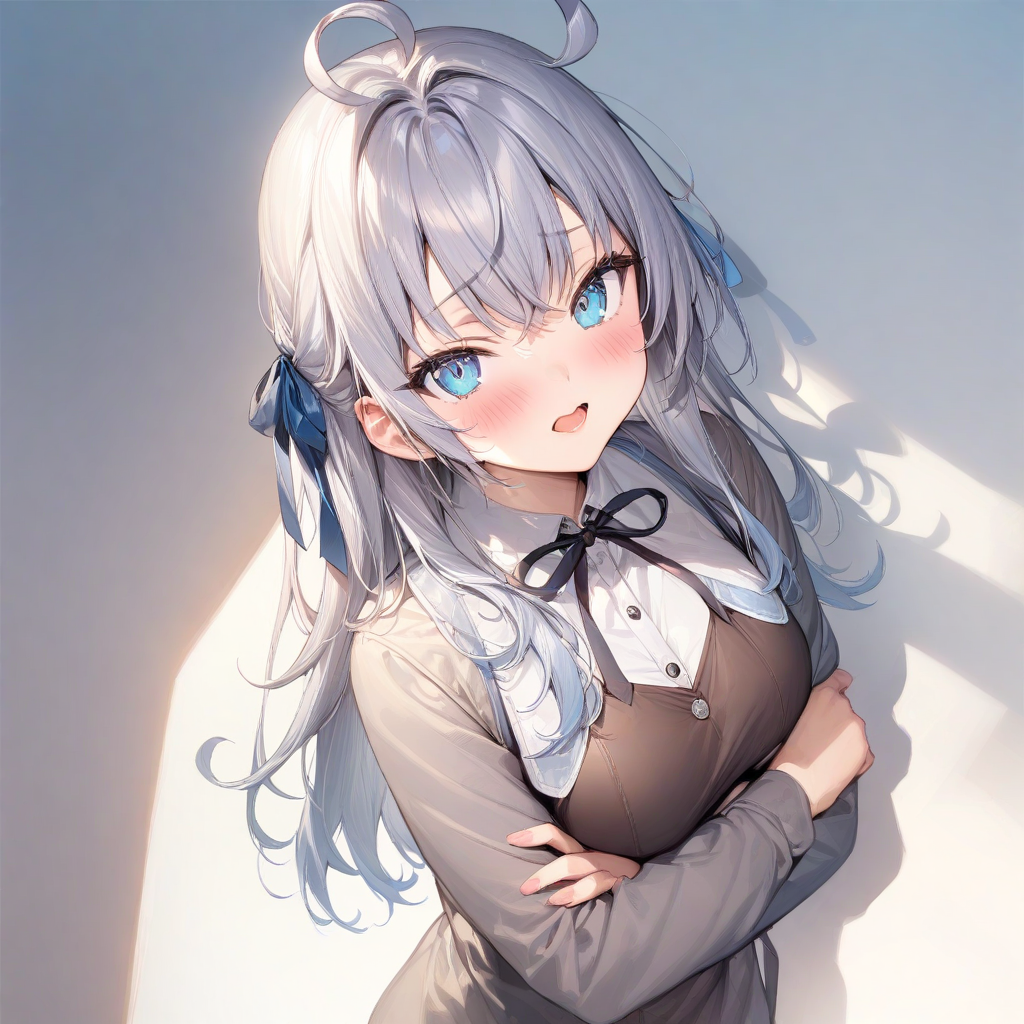 (masterpiece),(best quality),(ultra-detailed),(best illustration),(best shadow),(absurdres),(detailed background),(very aesthetic), alya(roshidere), 1girl, solo, blue eyes, long hair, ribbon, ahoge, crossed arms, white background, hair ribbon, looking at viewer, blush, simple background, bow, shirt, open mouth <lora:XL-Alya(roshidere):1>