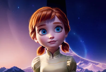 score_9, score_8_up, score_7_up, dramatic lighting, sparkling lights, cinematic, BREAK,
hlrng, horizon, starry sky, mountainous horizon, scenery, dark, darkness, night, night sky, starry sky, star \(sky\), nebula, galaxy,
1girl, solo, anna, blue eyes, freckles, auburn hair, twintails, short twintails, green dress, relaxed eyes, perfection,