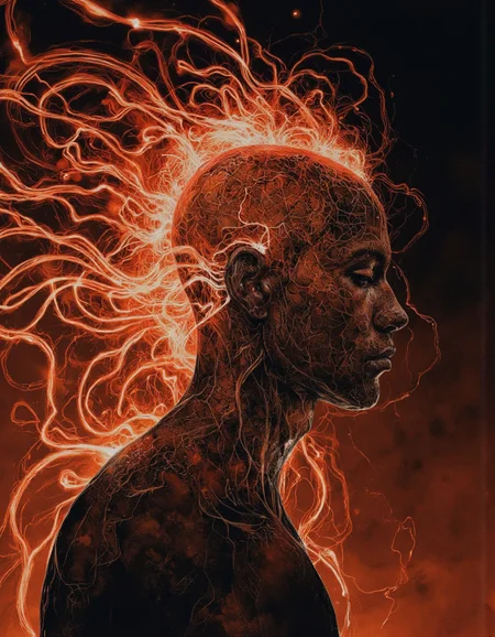 A highly detailed digital illustration.
Light Trails art by Aaron Siskind and Farah Mahbub of a person with head replaced by an corrupted digital glitch effect, Completely The world of the Lord of the Rings, pure black, detailed, aesthetic of land art with evolving atmosphere, procedural sky, crisp details, iconoclastic supreme masterpiece with high-quality details, amber and crimson colors, silhouette dazzling light, enigmatic andmenacing and overwhelming atmosphere, raw details, complete sharpness, blurred background.