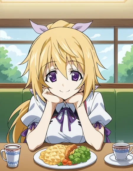 score_9, score_8_up, score_7_up, source_anime, <lora:charlotte-dunois-s2-ponyxl-lora-nochekaiser:1>, charlotte dunois, long hair, blonde hair, ribbon, purple eyes, ponytail, hair ribbon, medium breasts,, <lora:pov-across-table-ponyxl-lora-nochekaiser:1> pov across table, pov dating, restaurant, table, meal, care, cup, head rest, smile, elbow on table, food, elbow rest, ,