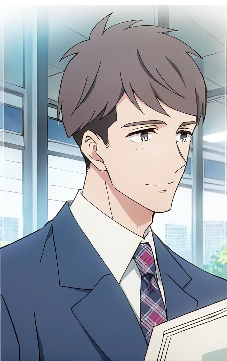(score_9, score_8_up, score_7_up), (source_anime, best_quality, best_aesthetic, perfect_anatomy), 1boy, male_focus, solo, handsome detailed face, black eyes, black jacket, blue jacket, collared shirt, slim body, skinny, necktie, handsome stylish pose, close-up, (((beautiful background, in the office))), <lora:Kentaro Momose_PDXL:0.9>, kentaro momose
