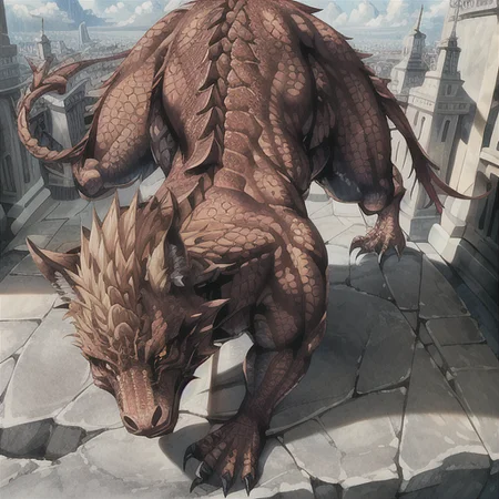 masterpiece, best quality, detailed, day lighting, city from above,
male, solo,
<lora:all fours, from above, looking up:0.7> all fours, from above, looking up,
 <lora:dragon:0.7> dragon,
