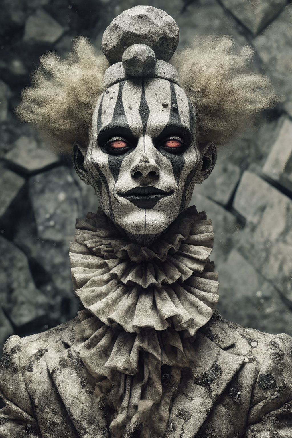 <lora:Santiago Caruso Style:1>Santiago Caruso Style - Digital concept art of a diorite clown with a diorite face