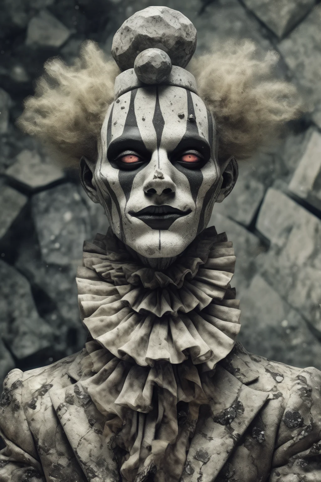 <lora:Santiago Caruso Style:1>Santiago Caruso Style - Digital concept art of a diorite clown with a diorite face