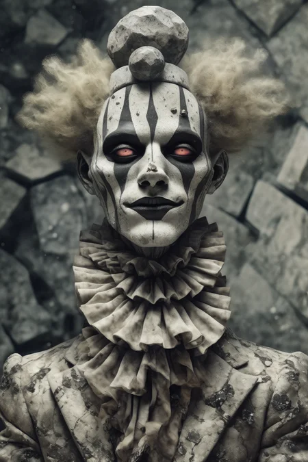 <lora:Santiago Caruso Style:1>Santiago Caruso Style - Digital concept art of a diorite clown with a diorite face