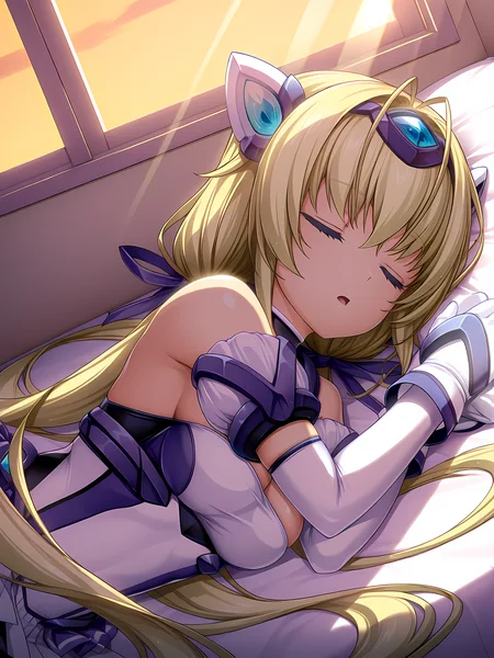 spica,inoino,medium breasts,exstia outfit,sleeping,<lora:Souma__Spica_-_Exs-Tia:1>,on side, evening, dappled sunlight, window, light rays, serene, peaceful, open mouth,, masterpiece,best quality,amazing quality,