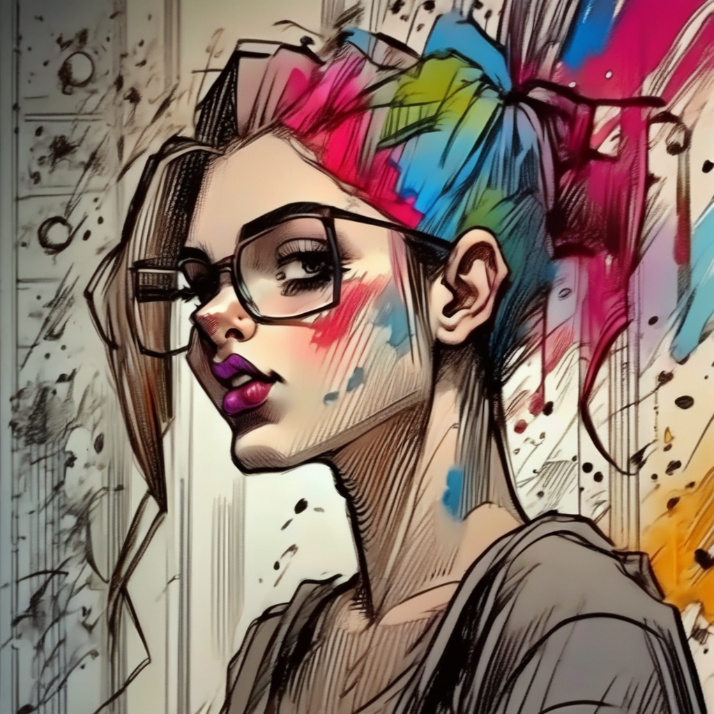 vextria punk girl in dirty room, colorful, very detailed, sharpen <lora:vextria:1>