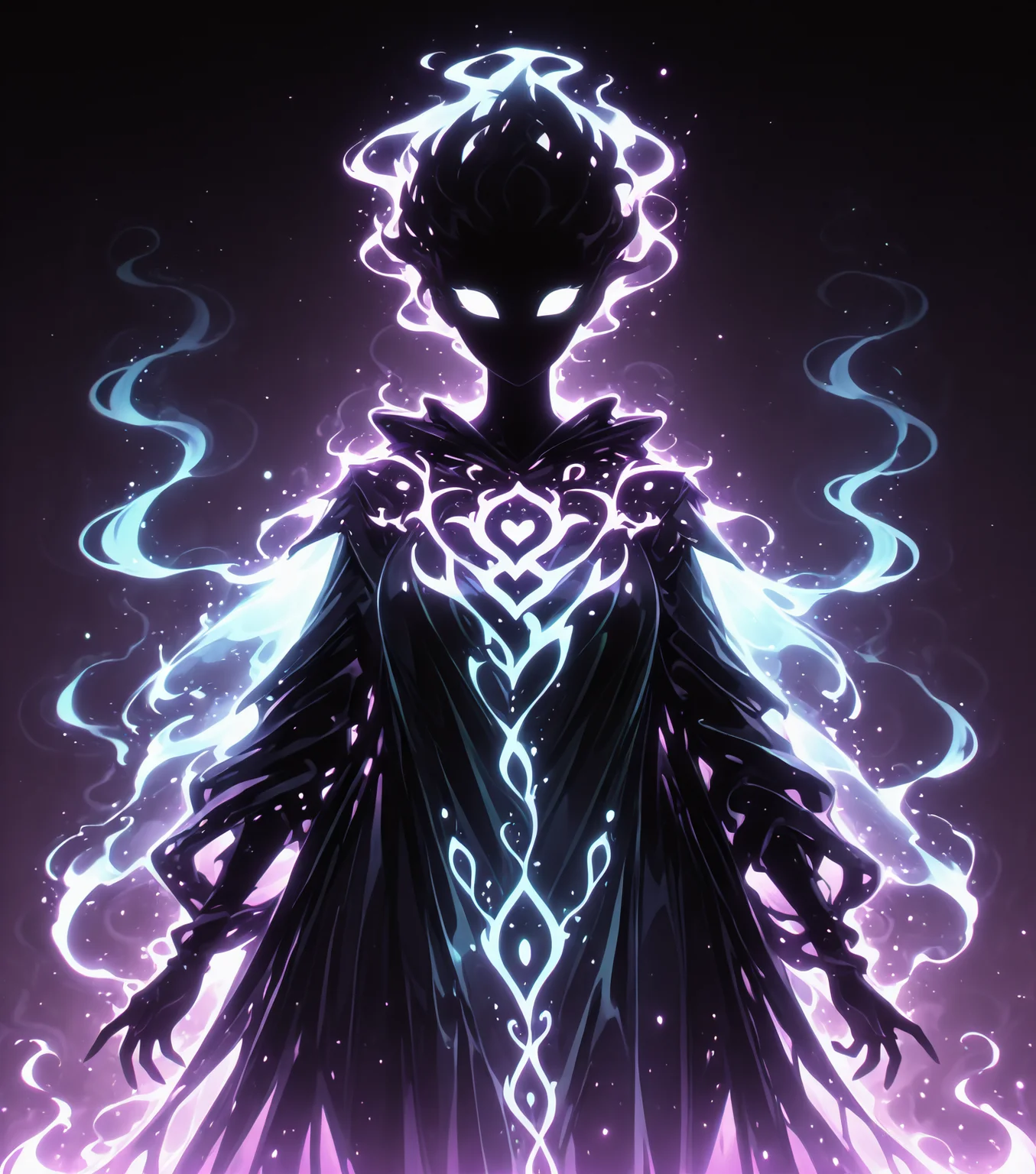 <lora:Shadows_v3_Buns:0.75> sh4d0wv3, black silhouette, solo, colorful aura, Spectral Alchemist, translucent cloak, shimmering ethereal flasks, ghostly aura, glowing mist, masterpiece, best quality, amazing quality