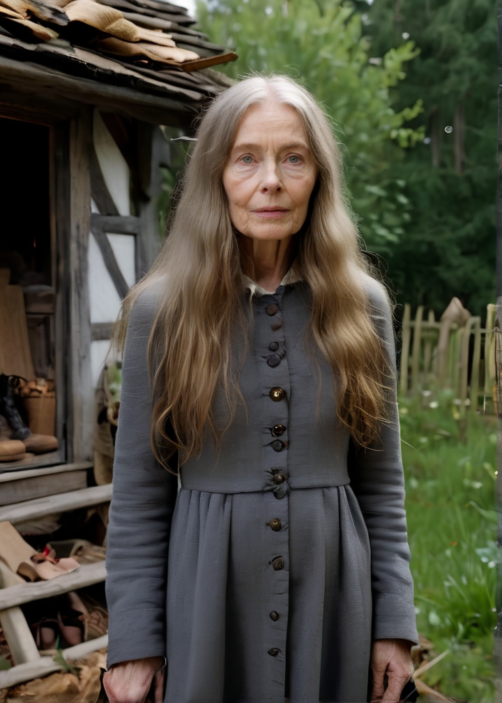 Photo of Philia Hema posing in front of a sinister cottage in the woods, prodding a large fire, piles of  shoes and handbags, (detailed, ultra-detailed body:1.1),best quality,photo-realistic,highly detailed,absurdres,cinematic lighting,hyper-realistic,sharp focus,32k resolution,detailxl,SimplePositiveXLv2,
