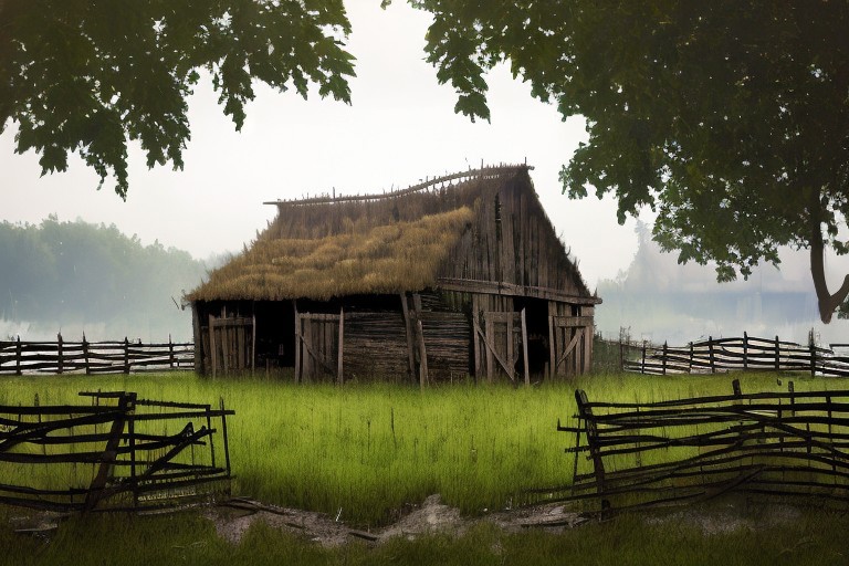 RAW photo, (masterpiece:1.3), subsurface scattering, heavy shadow, (high quality:1.4), (intricate, high detail:1.2), professional photography, HDR, High Dynamic Range, realistic, ultra realistic, photorealistic, high resolution, film photography, ambient lighting, atmospheric effects, <lora:detail_slider_v4:2>, OverallDetail,  cabin, fields, barn, fence, fantfa, <lora:FantasyFarm:1>