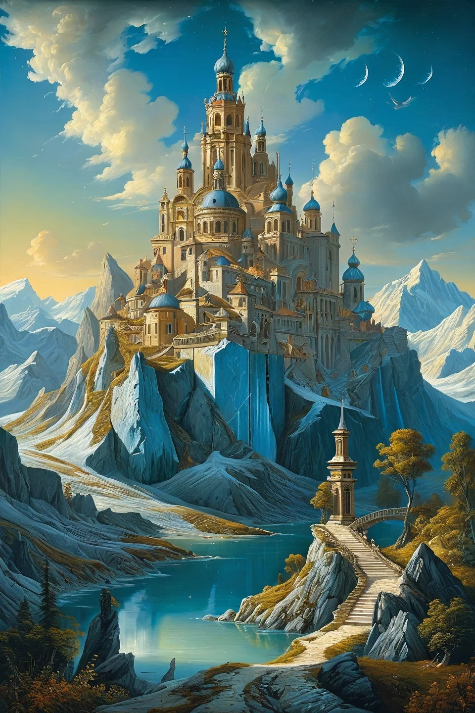 Baroque, Baroque, landscape,creator landscape,hyperreal glacier citadels carved by light millennia, surfaces etched with paleoclimatic memory circuits glowing with vacuum energy fluorescence,
<lora:clear:0.15> style of Michael Cheval.
<lora:greg_rutkowski_xl_2:0.3> greg rutkowski,
clear <lora:tbh129-sdxl:0.3>,
<lora:extremely_detailed:0.7> extremely detailed ,
<lora:add-detail-xl:0.7>,, Fantasy painting art style, imaginative, dynamic composition, professional-grade execution, creates immersive world and landscape, painterly, epic, magical, dramatic, exuberant, grandeur, baroque art, oil painting art style from Renaissance period, masterful composition, Renaissance mood, renaissance oil painting, brush strokes, dramatic, exuberant, grandeur, baroque art