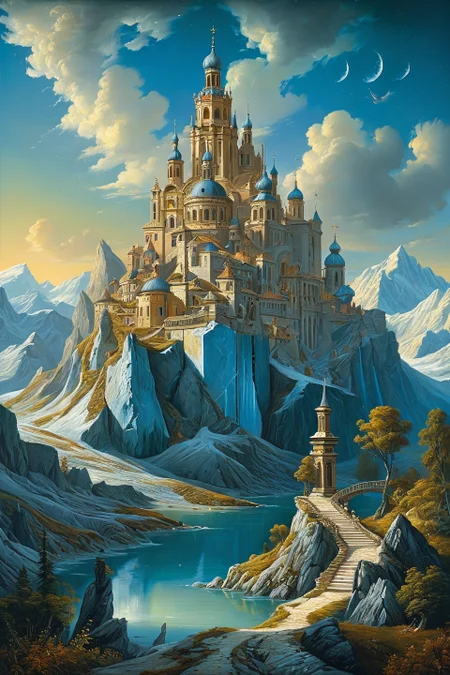 Baroque, Baroque, landscape,creator landscape,hyperreal glacier citadels carved by light millennia, surfaces etched with paleoclimatic memory circuits glowing with vacuum energy fluorescence,
<lora:clear:0.15> style of Michael Cheval.
<lora:greg_rutkowski_xl_2:0.3> greg rutkowski,
clear <lora:tbh129-sdxl:0.3>,
<lora:extremely_detailed:0.7> extremely detailed ,
<lora:add-detail-xl:0.7>,, Fantasy painting art style, imaginative, dynamic composition, professional-grade execution, creates immersive world and landscape, painterly, epic, magical, dramatic, exuberant, grandeur, baroque art, oil painting art style from Renaissance period, masterful composition, Renaissance mood, renaissance oil painting, brush strokes, dramatic, exuberant, grandeur, baroque art