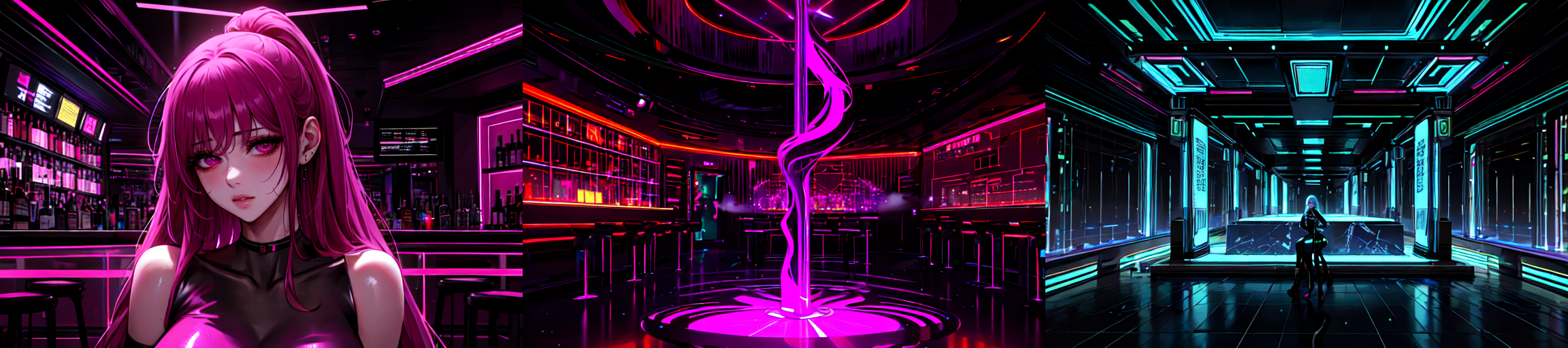 highly insanely detailed, masterpiece, top quality, best quality, highres, 4k, 8k, RAW photo, (very aesthetic, beautiful and aesthetic), 
__lazy-wildcards/subject/env-bg-interior/cyberpunk_club/prompts__, 
<lora:Cyberpunk_Club:0.3>, 
(1girl:1.3), 1other, 
__lazy-wildcards/dataset/background__,âââ