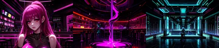 highly insanely detailed, masterpiece, top quality, best quality, highres, 4k, 8k, RAW photo, (very aesthetic, beautiful and aesthetic),
__lazy-wildcards/subject/env-bg-interior/cyberpunk_club/prompts__,
<lora:Cyberpunk_Club:0.3>,
(1girl:1.3), 1other,
__lazy-wildcards/dataset/background__,âââ