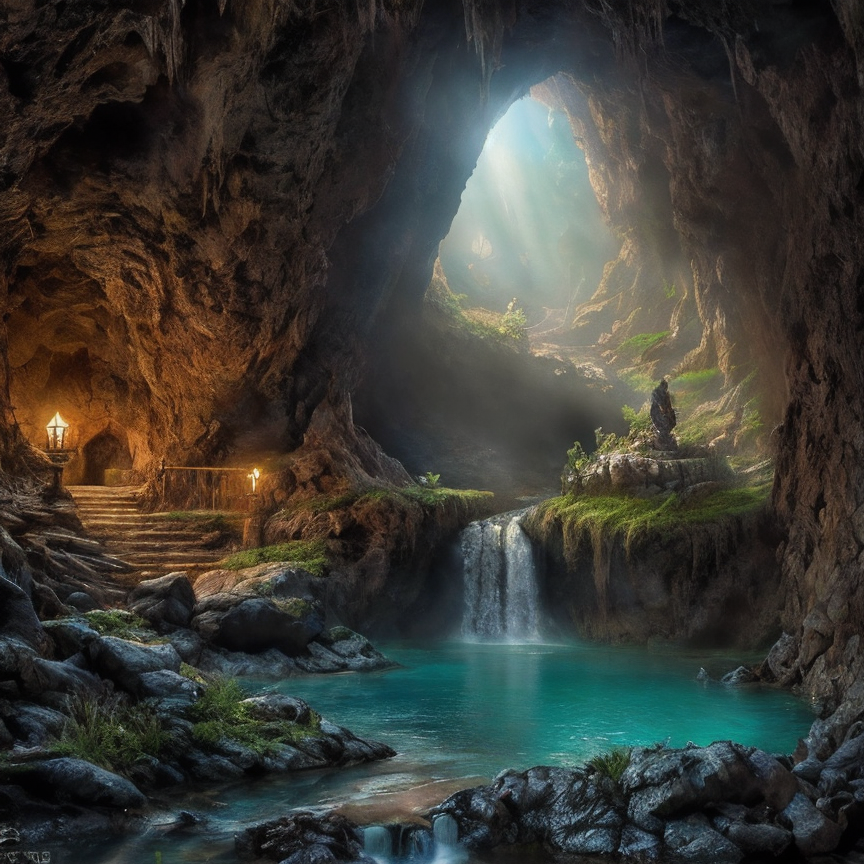 (masterpiece:1.2), (best quality,:1.2), 8k, HDR, ultra detailed, ((photorealistic)), professional light, cinematic lighting, fashion photography, ambient lighting, fantasy, background, a cave with a waterfall,  <lora:detail_slider_v4:1>, FanLan, <lora:FantasyLandscape-10:0.7>, epiCPhoto,