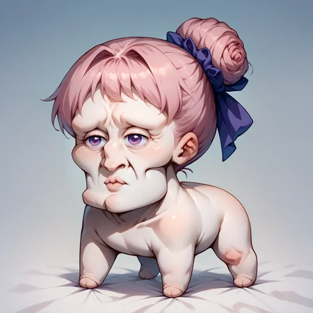 score_9, score_8_up, score_7_up, source_anime, <lora:handsomize_x_pdxl_v1:1.4> handsomize, <lora:Doro_X_PDXL_V1:0.35> doro, creature, chibi, pink hair, purple eyes, hair bun, hair bow, no humans, white skin, four legs, all fours,