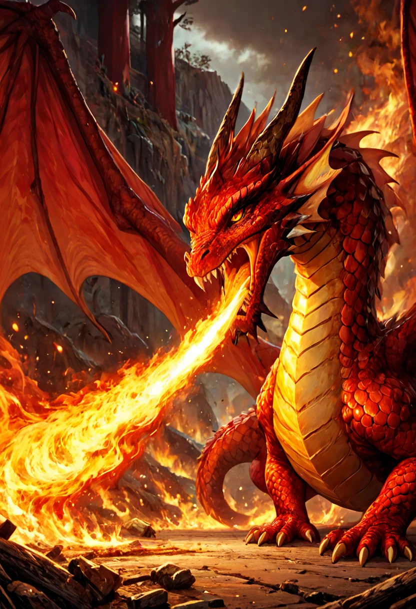score_9, score_8_up, score_7_up, source_anime, source_furry, 1dragon, feral, reddrg, reddrg, yellow underbelly, yellow eyes, gold horns, red scales, tail, FireBreath, <lora:Pony\char\Tyris Flare PonyXL v01.safetensors:0.0:0.0> <lora:Pony\char\Man\DND_RedDragon.safetensors:0.8:0.8> <lora:Pony\pose\fire_breath_pony-6.safetensors:0.8:0.8>