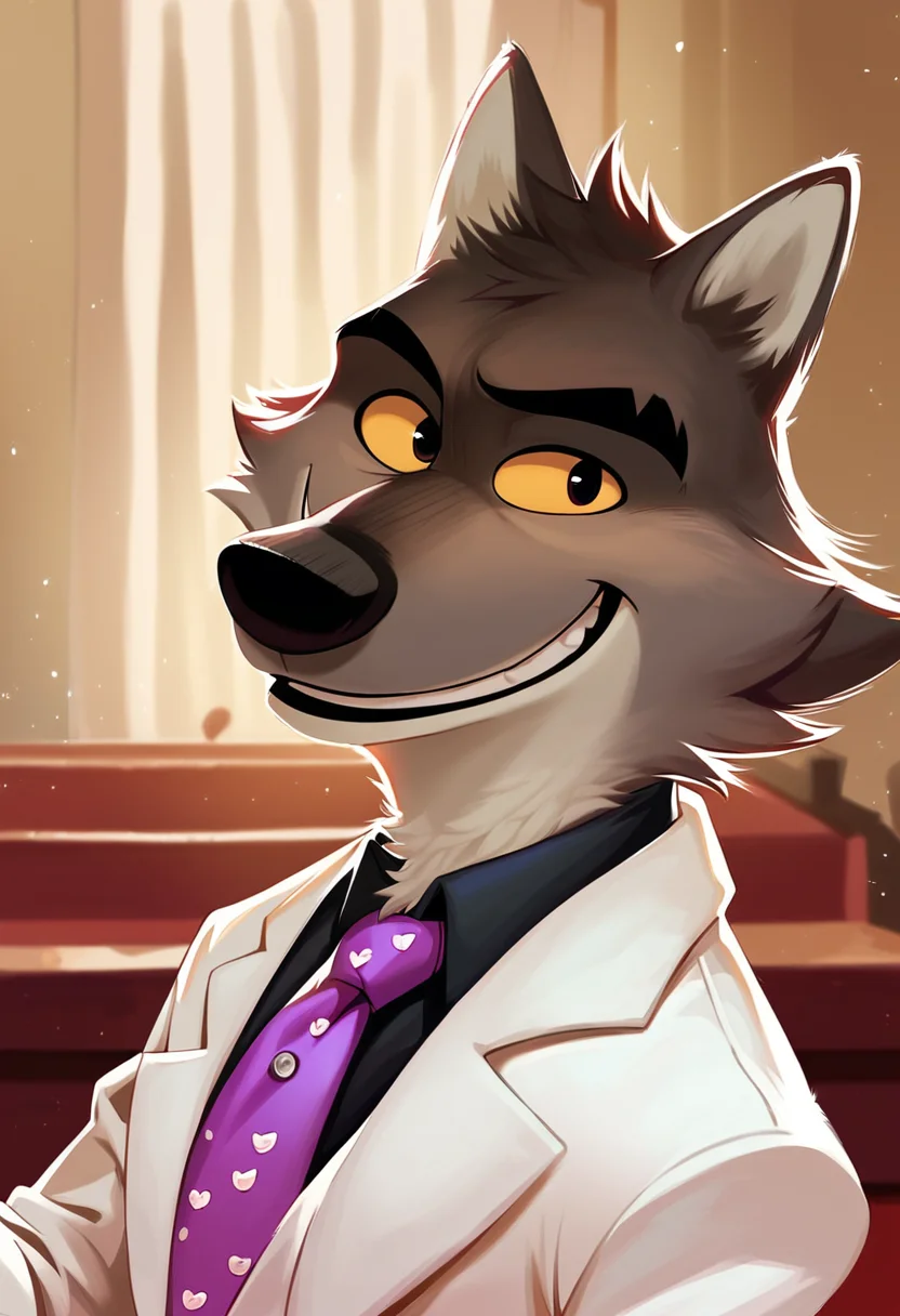 score_9, score_8_up, score_7_up, solo, mr wolf, bg, furry, suit, formal, smile, necktie, realistic, sly smile, detailed background, room, looking at viewer, <lora:Mr_Wolf:1>