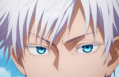 score_9, score_8_up, score_7_up, score_6_up, BREAK, source_anime, rating_explicit, masterpiece, best quality, detailed background 
 <lora:Gojou_Satoru_JUJUTSUKAISEN_Culty:1> short hair, 1boy, white hair, gojou satoru, blue eyes, colored eyelashes, hair between eyes, sky, eye focus, close-up, anime screencap, looking at viewer, expressionless,