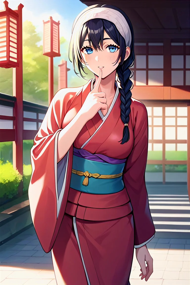 score_9, score_8_up, score_7_up, score_6_up, score_5_up, score_4_up, rating_questionable, , source_anime, digital illustration, pixiv, fanbox, uncensored, , BREAK, official art,
1girl, solo, female, amanai riko, black hair, braid, headband, blue eyes,
japanese clothes, kimono, japanese background, outdoors, cowboy shot, looking at viewer, colorful, vivid <lora:Amanai_Riko_Pony2-10:0.8>