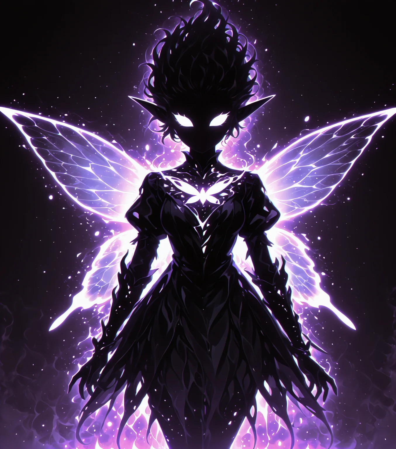 <lora:Shadows_v3_Buns:0.75> sh4d0wv3, black silhouette, solo,  fairy, masterpiece, best quality, amazing quality
