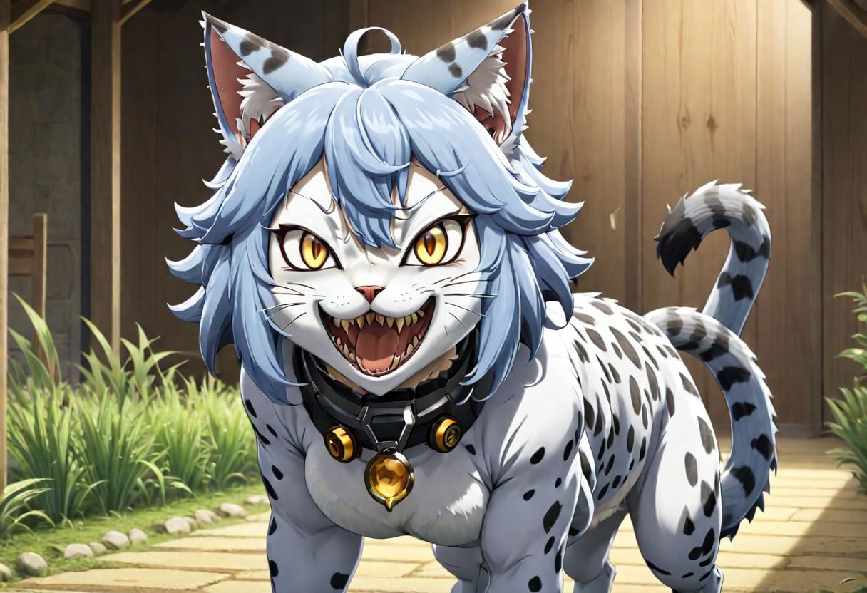 2d,anime,kemono friends, scientists have finally succeeded in creating a catgirl, but its a hideous fleshmutant abomination,grotesque,sense of horror,menacing