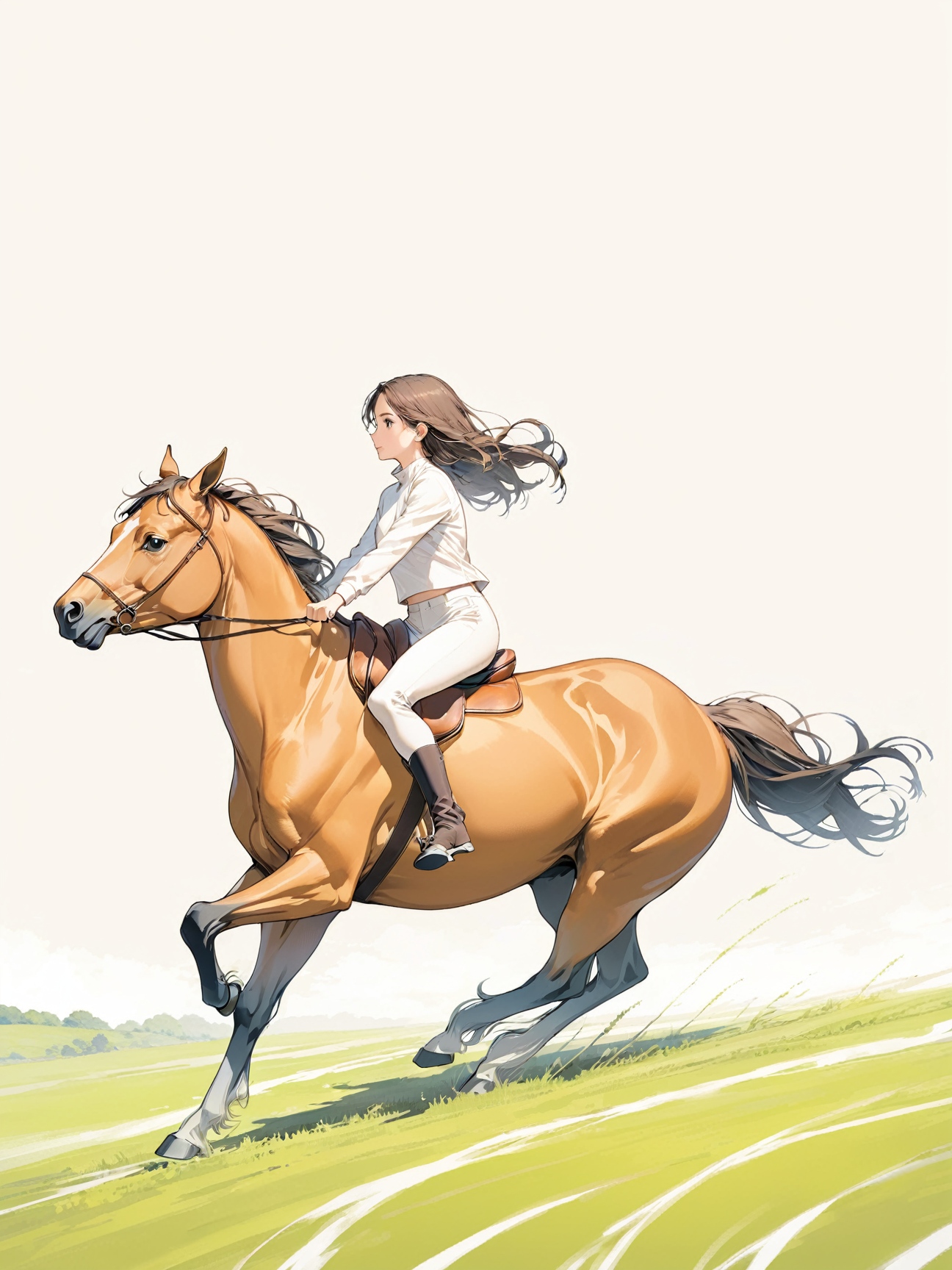 1girl,  Create an image of a centaur galloping through grasslands, with the upper body of a human and the lower body of a horse.