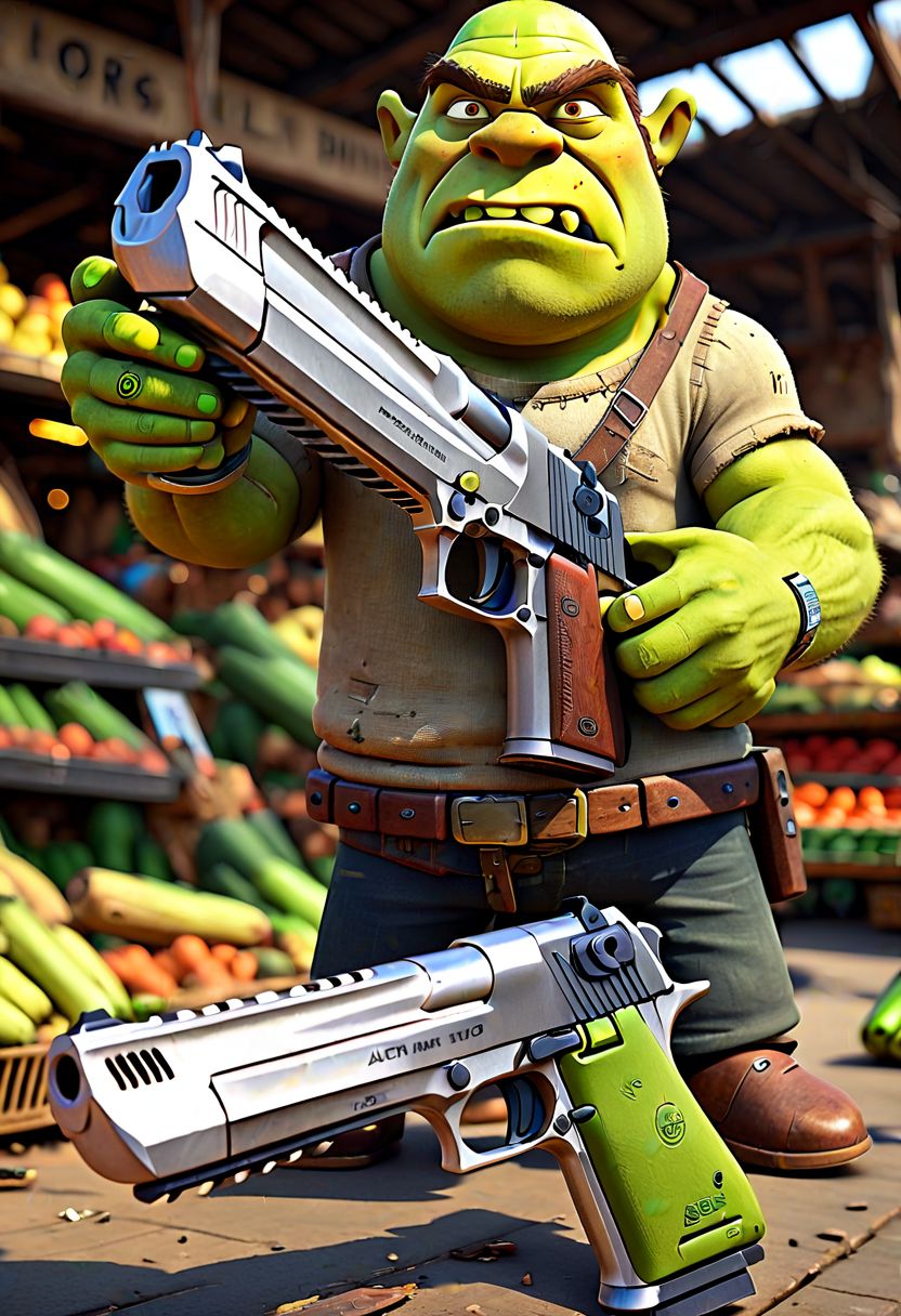 deagle, shrek in a market