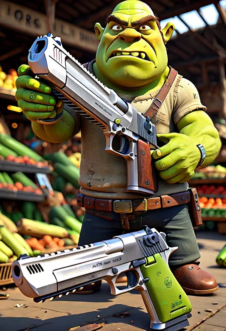deagle, shrek in a market