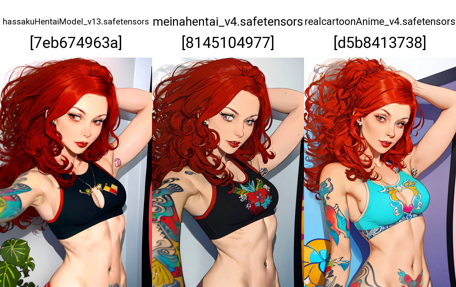 anime artwork  <lora:EmoFaceHentai-07:1>, a woman with red hair and tattoos on her arm, inked and colored, with tattoos, half body shot, with curly red hair, profile shot, close up half body shot, with red hair, with dark reddish hair, with long red hair, redhead, inked, half-body shot, half - body shot, viridian and Venetian red, upper body shot, a close up of a person with tattoos on their arms, her belly button is exposed, tattooed body, inked, with tattoos, pierced navel, inked and colored, tattooed, belly exposed, close up half body shot, belly button showing, waist - shot, tattoos all over the skin, side shot, tinyest midriff ever, tattoos and piercings masterpiece . anime style, key visual, vibrant, studio anime,  highly detailed