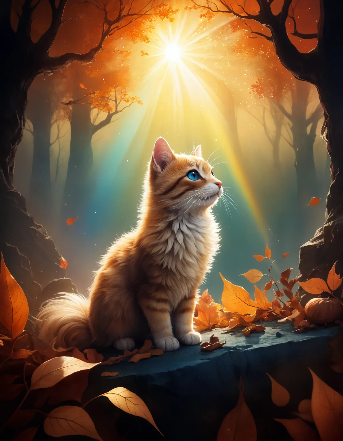 autumn, ink painting, acrylic, cute animal, sunrise, 2d, flat, cute, adorable, vintage, art, fairytale, storybook detailed illustration, cinematic, ultra highly detailed, tiny details, beautiful details, mystical, luminism, vibrant colors, complex background, stunning, energy, molecular, textures, iridescent and luminescent scales, breathtaking beauty, pure perfection, divine presence, unforgettable, impressive, breathtaking beauty, volumetric light, auras, rays, vivid colors reflects, magnificent, celestial, ethereal, epic, magical, dreamy, chiaroscuro, atmospheric lighting,