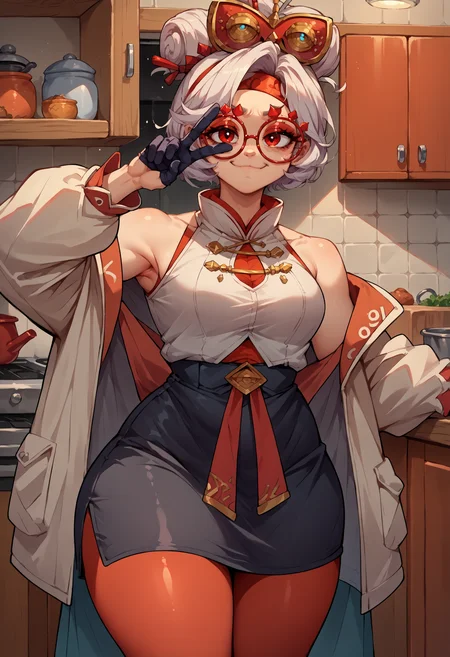 score_9, score_8_up,score_7_up, source_anime, 1girl, solo,
vgtsav, hand on own face,
<lora:VctryVsg_pdxl_EliPot:1>
purah,hair ornament, red headband, red glasses, sleeveless shirt, white coat, black skirt, red leggings,gloves,thick thighs,smug,closed mouth<lora:purah-pdxl-nvwls-v1:0.8>,
indoors, kitchen,