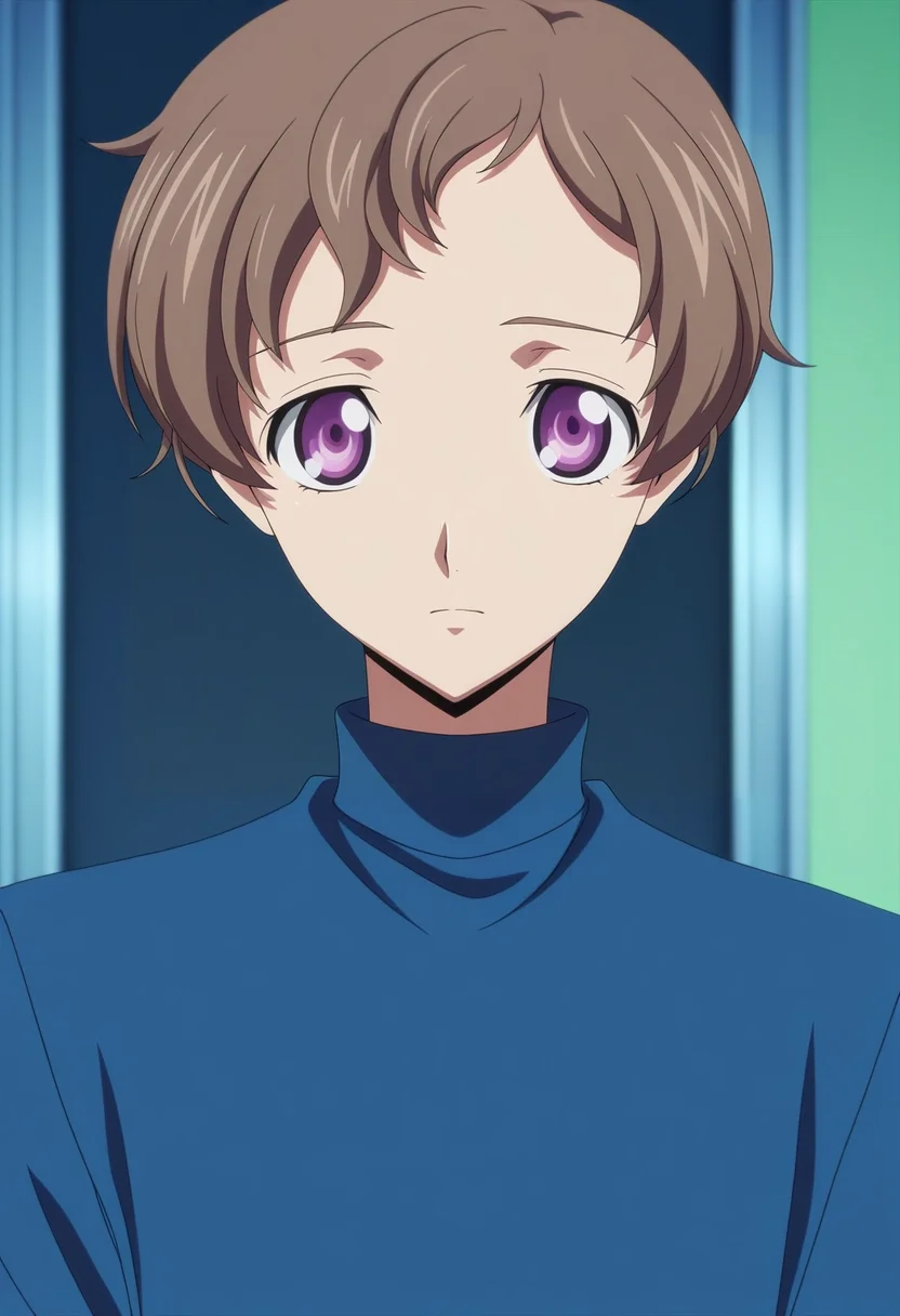 masterpiece, best quality, , anime screencap, anime coloring, official style, looking at viewer, 1boy, solo, male focus, <lora:rolo_lamperouge_ilxl:0.9>, rolo_lamperouge, brown hair, purple eyes, short hair, aged up, ,