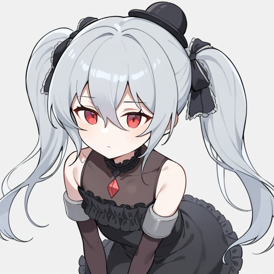 ,orchis,1girl,solo,simple background,white background,grey hair,twintails,,red eyes,<lora:orchis:0.9>,<lora:Qszb>, masterpiece, best quality, very aesthetic, absurdres
