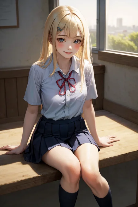 masterpiece, best quality, highres, 1girl yomi, school uniform <lora:yomi:1> smile, sitting