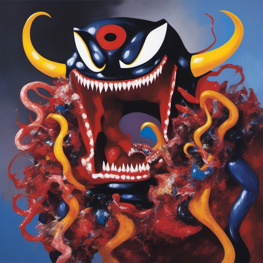 painting of Carnage Symbiote with sharp teeth, George Condo Style, horror(theme),   <lora:MBTDF xl-000003:0.9>