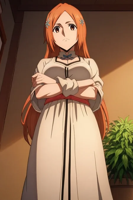 zPDXL, score_9, score_8_up, score_7_up, source_anime, anime screencap, rating_safe, , looking at viewer, , 1girl, inoue orihime, bleach, orange hair, brown eyes, solo, from below, living room, plant, day, sunny, crossed arms, giggling, <lora:fate_go_style_pony:1.1>, fate_go_style, , <lora:sdxl_lightning_8step_lora:1>