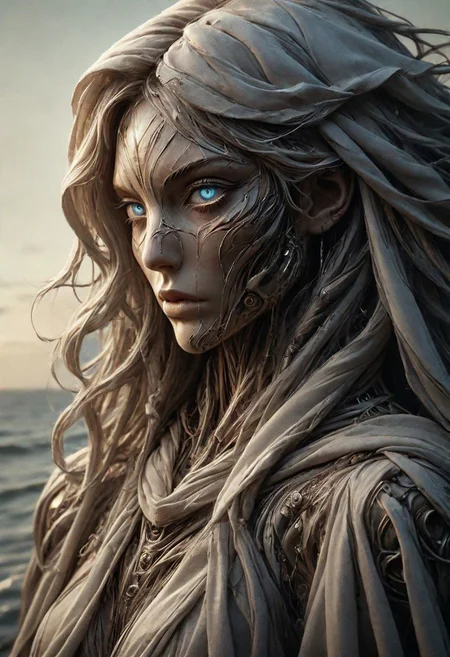 Create a vivid description capturing the essence of a cyborg woman in a close-up photograph, featuring real human blue-gray eyes with an intense gaze. The subject has long flowing hair, draped in a ghostly linen cloak billowing in the wind. The face is a striking fusion of half-cyborg with intricately crafted gold elements and half-human skin, creating a mesmerizing and enigmatic presence.
raw photo, a vibrant spectral neon sunset landscape, photorealistic, high detailed texture, 8k uhd, dslr, soft lighting, high quality, film grain, Fujifilm XT3, highly detailed photography, (muted colors, cinematic, dim colors, soothing tones:1.2), vibrant, insanely detailed, hyperdetailed, (dark shot:1.2), (vsco:0.3), (intricate details:0.9), (hdr, hyperdetailed:1.2)
atmospheric haze, Film grain, cinematic film still, shallow depth of field, highly detailed, high budget, cinemascope, moody, epic, OverallDetail, gorgeous, 2000s vintage RAW photo, photorealistic, candid camera, color graded cinematic, eye catchlights, atmospheric lighting, skin pores, imperfections, natural, shallow dof