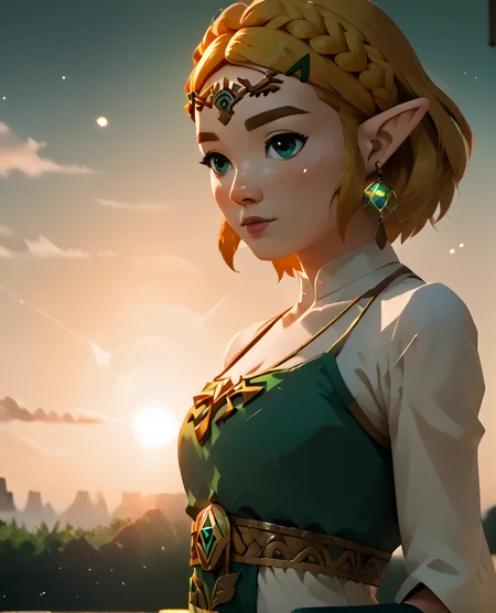 <lora:zelda_v2_pony:0.8>,
masterpiece,absurd resolution,8k,
score_9, score_8_up, score_7_up, score_6_up, score_5_up, score_4_up, ,source_anime BREAK
zeldaPony,Zonai White and Green Dress,score_9,1girl,solo,detailed shadows,soft lights,sunrise