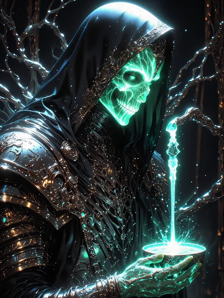 famous hyper-realistic fantasy painting, realistic, photo-realistic, highly aesthetic, accurate, ultra detailed, accurate, high resolution, uhd, 8k, 4k, dramatic, dutch angle, rule-of-thirds, epic, at night, dim lighting, generations journey reach the hallowed end, suspended water, plasma of the sacrament, the black key of the veil, the black path of water bridges transcendency, corporeal constraints, corporeal shedding, cimerian weeping caught in tired chaliced hands, disciples parched lips, imbibe sable revered essence, with dried throats consumed to expand into divine command, ethereal vision's dawn, ethereal inception, seeing through hidden screens, woven branches undulate, weaves of crystal replicate, ghastly silhouette, bringer of madness, deathless watcher, interdimensional entity, ethereal light, eldritch runes, lovecraftian, cthulhu mythos, mythp0rt, hkdeath, <lora:style-mythic_fantasy-v2-flux-by_velvets:0.68> <lora:living_death-flux-by_hailoknight:0.96> <lora:epic_gorgeous_details-balance-flux-by_flyway:0.68> <lora:image_enhancer-flux-by_dever:0.68>