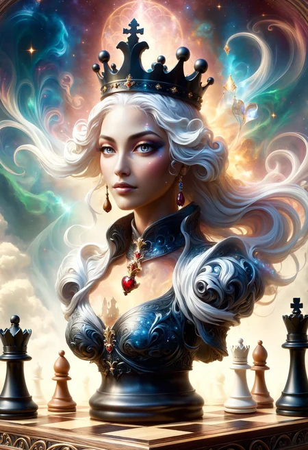 ethereal fantasy concept art of an ebony and boxwood wooden chess board, extreme close up of a [queen chess piece : queen chess piece as the Queen of Hearts, upper body : 5] . magnificent, celestial, ethereal, painterly, epic, majestic, magical, fantasy art, cover art, dreamy
<lora:dvr-hgh-fnt:0.8> dvr-hgh-fnt