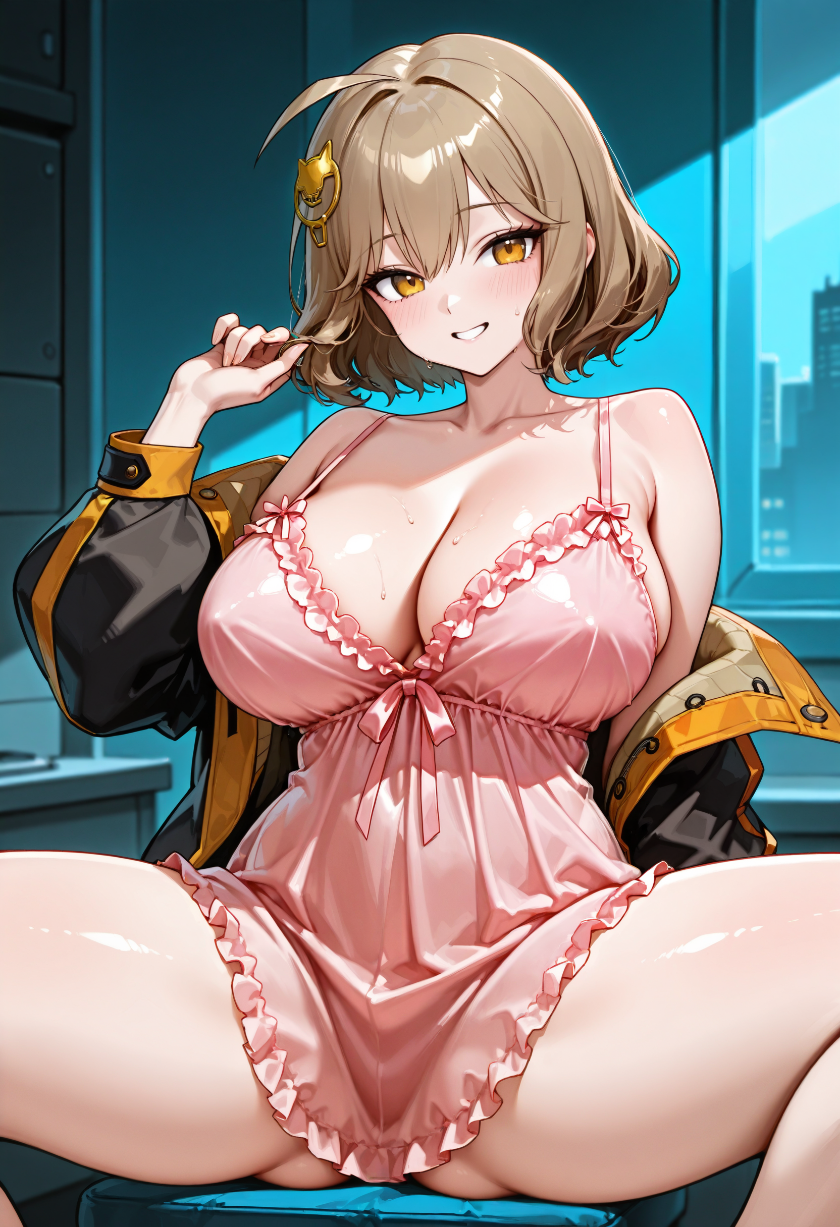 anis_(nikke), 1girl, solo, pink negligee
