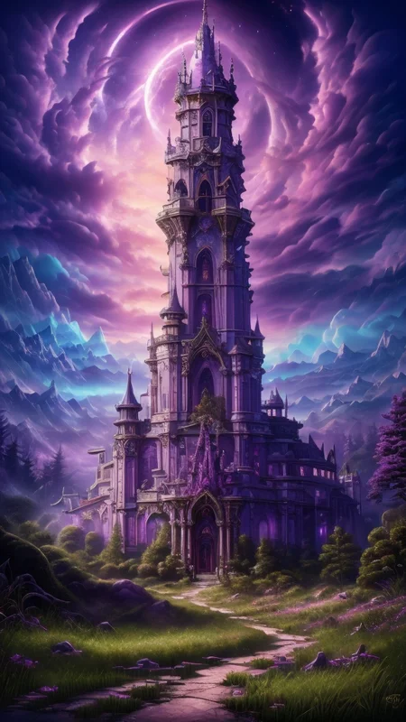 Gothic style,
neonpunk style,
ethereal fantasy concept art of
Masterwork Painting, Magnum Opus,
<lora:Wizard_Tower:0.75> witow, castle, cloud, cloudy sky, grass, no humans, scenery, sky, tower, tree, <lora:Fantasy_Mountains:0.75> fanmou, footprints, forest, grass, nature, no humans, outdoors, sky, tree,
highres, 8k, uhd, High Dynamic Range, tonemapping, crisp details, intricate details, fine details,
. magnificent, celestial, ethereal, painterly, epic, majestic, magical, fantasy art, cover art, dreamy,
. cyberpunk, vaporwave, neon, vibes, vibrant, stunningly beautiful, crisp, detailed, sleek, ultramodern, magenta highlights, dark purple shadows, high contrast, cinematic, ultra detailed, intricate, professional,
. Dark, mysterious, haunting, dramatic, ornate, detailed