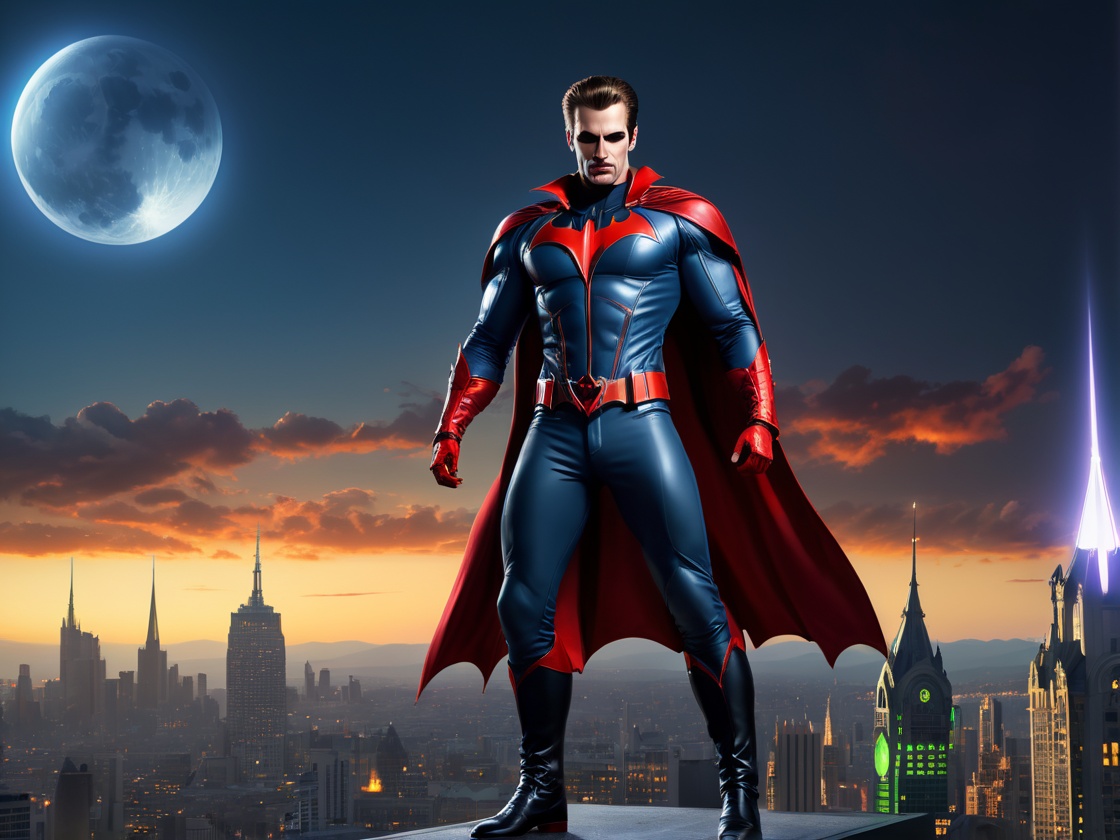 Male Super Hero in action, costume vampire costume theme, on CyberWare Emporium, Granite, Fluorescent Outdoor Fixtures, Wall Washing  rooftop, <lora:sdxl_photorealistic_slider_v1-0:0.8> <lora:PerfectEyesXL:0.8>   perfecteyes, <lora:wowifierXL:0.5>    art by mooncryptowow, Photo, colorful, vivid, beautiful, photorealistic, 16k resolution, intricate, highly detailed, gorgeous, 3D shading, by Greg Rutkowski,
