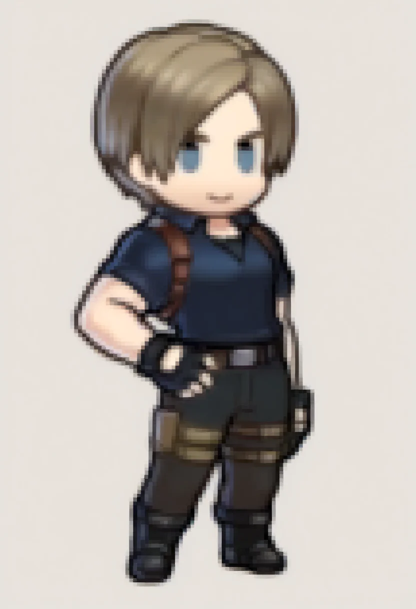 masterpiece, best quality, solo, 1boy, smile, <lora:Feh-Sprites-illus_Fp:1>, chibi, full body, simple background, leon s. kennedy,