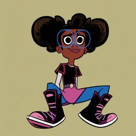 black hair, 1girl, , glasses, lunella, dark skin, solo, black eyes