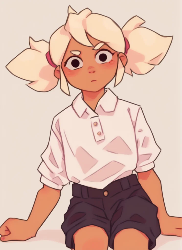 score_9, score_8_up, score_7_up, <lora:bsmandy:1> 1 girl , bsmandy ,dark-skinned female , , blonde hair, hort twintails, white shirt, black shorts , solo , simple background, ,looking at viewer, <lora:Yagi_the_Goat_Style:1>by s1120411