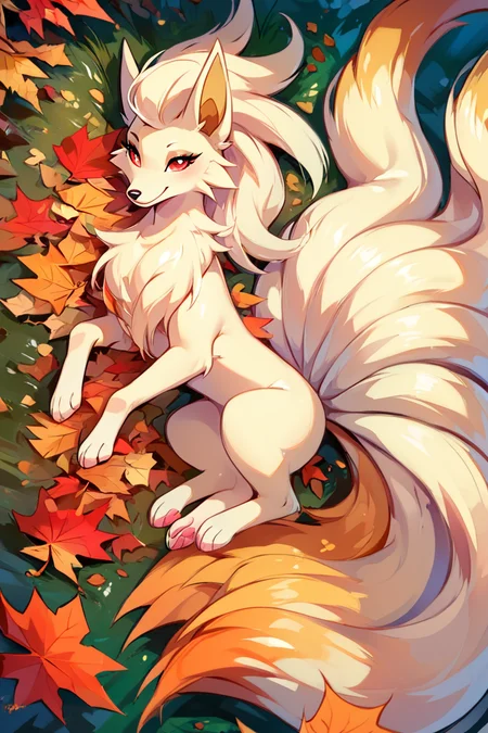 score_9, score_8_up, score_8, ,,, zzNinetails, red eyes, full body, lying, leaf, on stomach, autumn leaves, ,<lora:NinetailsPokedexPDXL:0.8>, ,,, ,,, embedding:zPDXL, Expressiveh, <lora:CatalystStylePDXL:0.6>, <lora:SDXLFaeTastic2400:0.5>, <lora:Expressive_H-000001:0.4>,